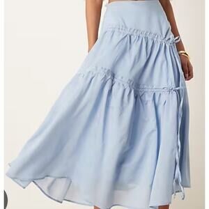 Ghospell Alina Striped Ruched Midi Skirt -Size 8 Ribbon Boho Peasant Cottagecore